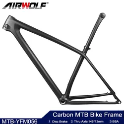 Airwolf T1000 Carbon Bike Frame BSA Carbon MTB Frame 29 Mountain Bike Frame 148*12mm Thru Axle Disc Brake Bicycle