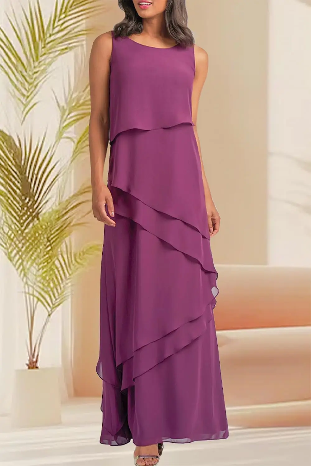 Women's Mother of The Bride Dresses with Jacket Chiffon Ruffles Evening Gowns Long Wedding Party Formal Dress