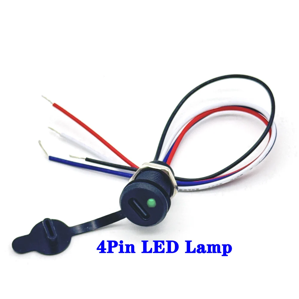 USB-C 4P high current charging socket with LED Lights PH2.54 nut snap lock plate USB TYPE-C waterproof female With IC Connector