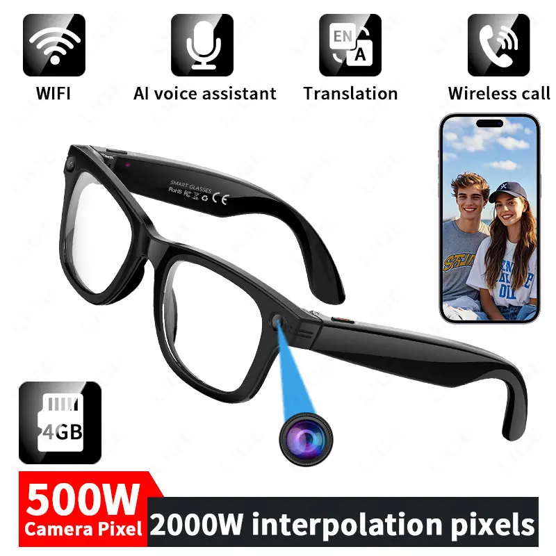 

LIGE Sunglasses Bluetooth Call Music Play 2025 New Video Recording 5MP Camera Languages Translation AI Smart Glasses Men Women