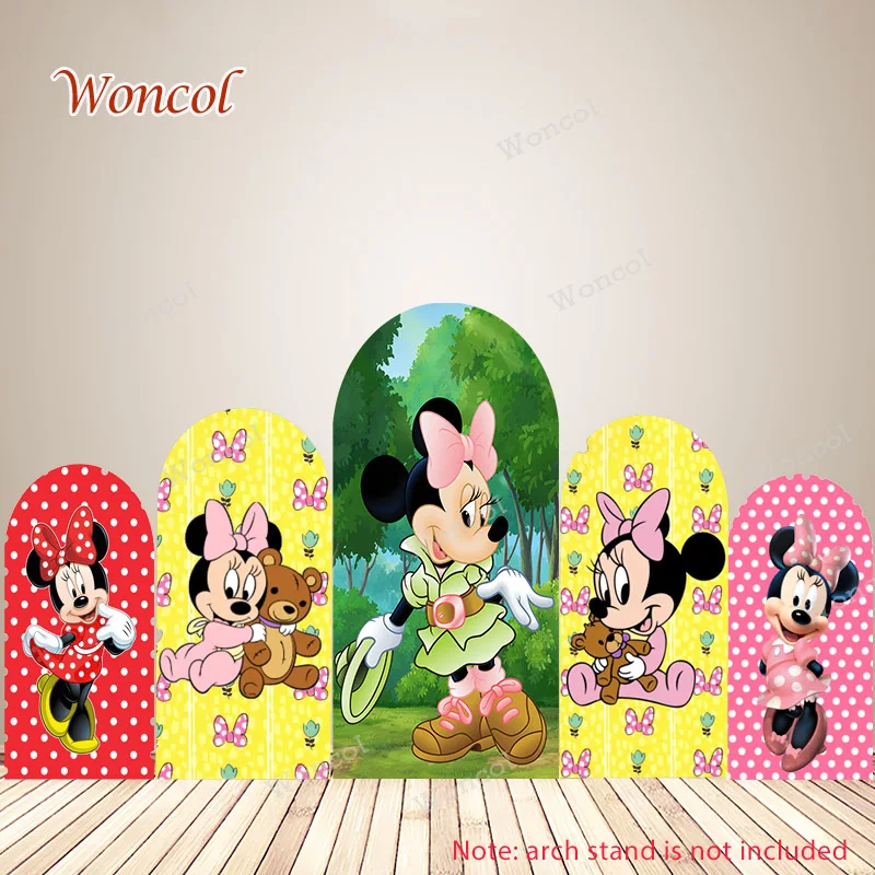 Disney Minnie Mouse Arch Backdrop Girl Birthday Backdrop Baby Shower Double-Sided Arch Cover Decorations Photocall Studio Props