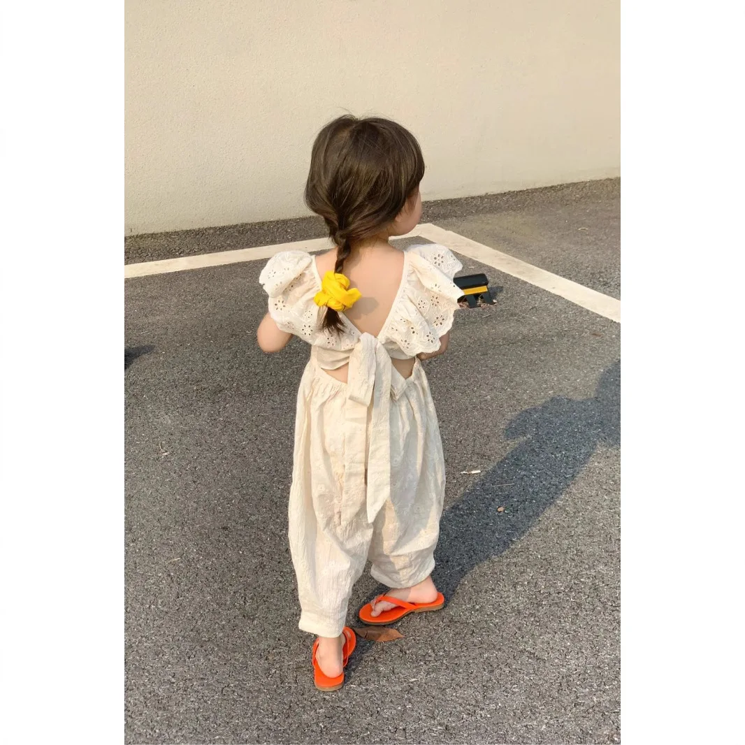 RAISE Summer Kids Girl One-piece Pants 1-6Yrs Girl Lace Embroidery Backless Overalls Suspender Children Girl Sleeveless Jumpsuit