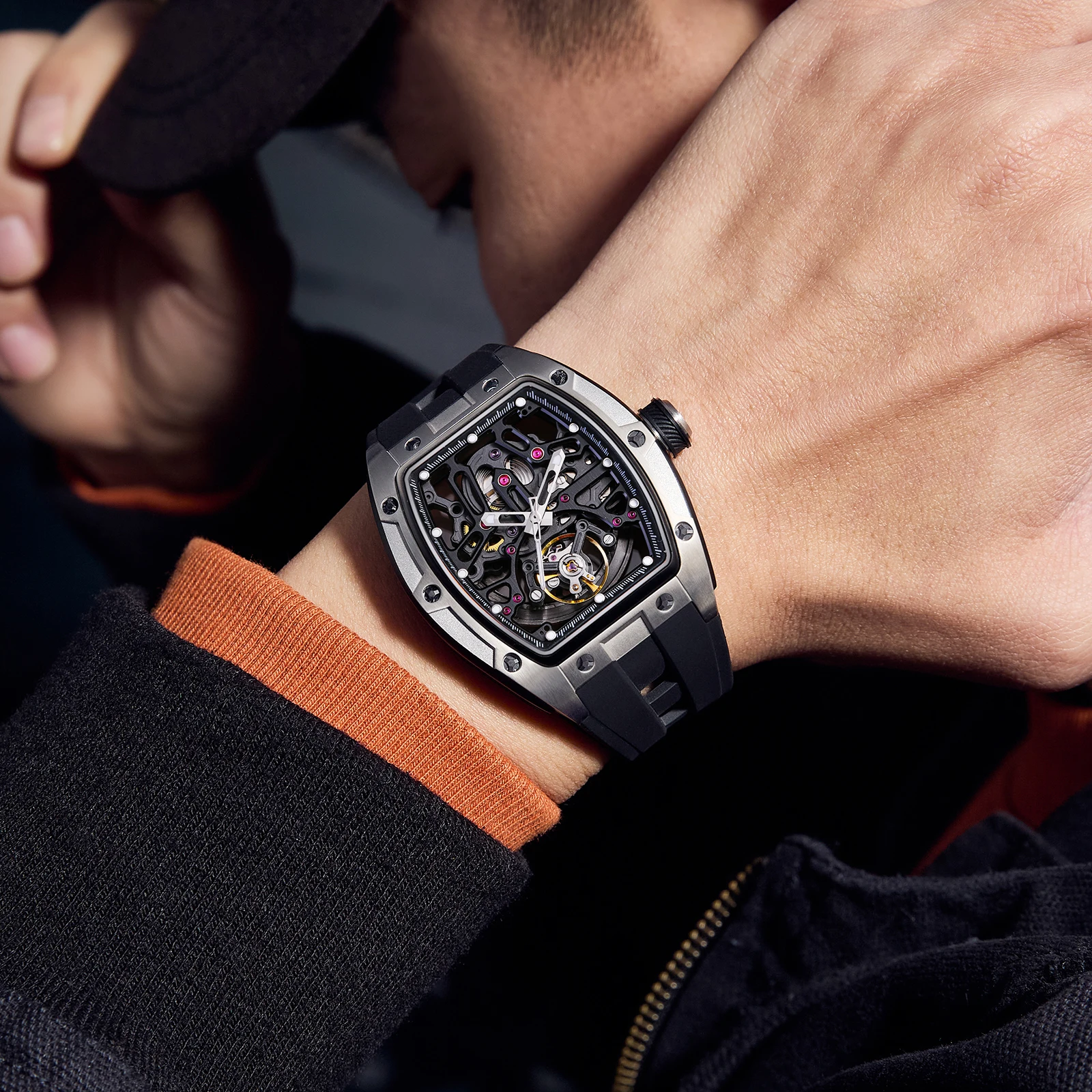 DG 2025 Stainless Steel Waterproof Mens Skeleton Watches Top Brand Luxury Transparent Mechanical Sport Male Wrist Watches