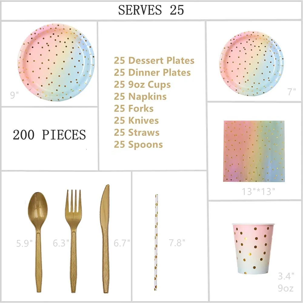 200 PCS Blue Pink Gold Foil Dot Tableware Set,Serves 25 Gender Reveal Baby Shower Party Paper Straws Napkins Plates Cups Cutlery