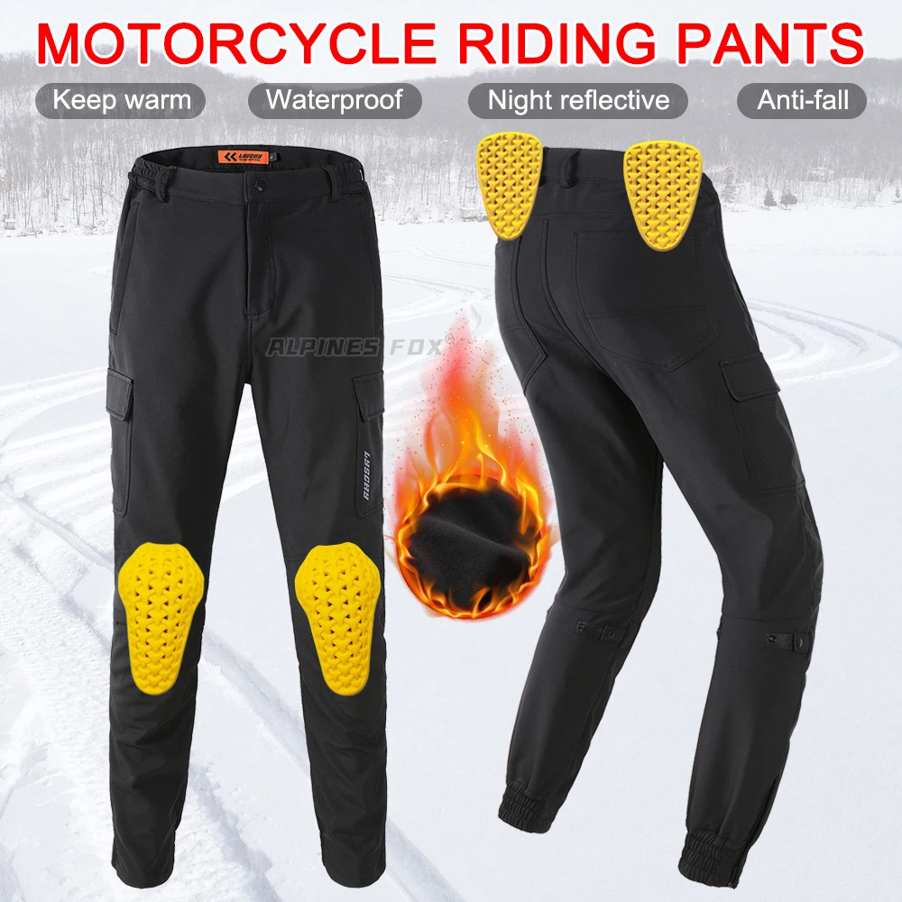 LYSCHY Winter Warm Waterproof Anti-drop Pants Motorcycle Trousers Men Motobike Protector Safety Pants with CE2 Protective Gear