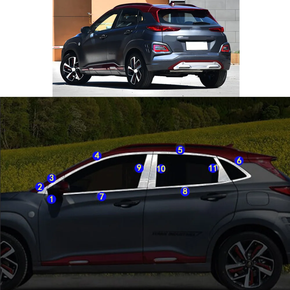 Car Styling Sticker Garnish Pillar Window Middle Strip Trim Frame Hoods Parts For Hyundai Kona Encino Kauai 2018 2019 2020 2021