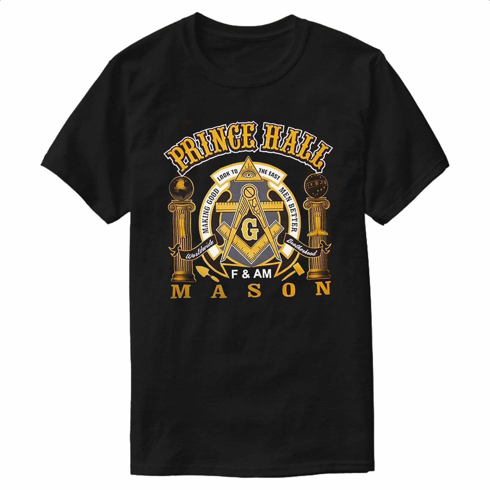 Image of Freimaurer Illuminati Prince Hall Square & Compasses Freimaurer T-Shirt 100 % Baumwolle O-Ausschnitt Kurzarm Sommer Casual Herren T-Shirt