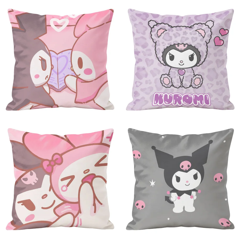 Kuromi Decorative Pillowcase Double-sided Print Soft Short Plush Cushion Cover for Bed Sofa Living Room Home Decor 40x40cm