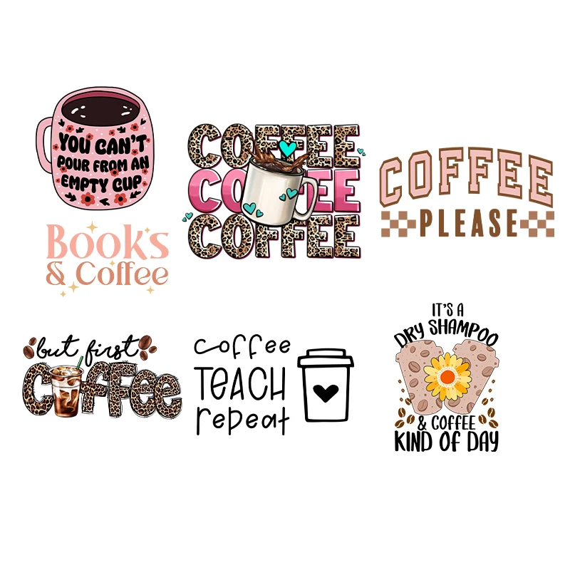 Coffee Heat Transfer Patch For DIY T-Shirt Hoodie Thermal Sticker Print Fashionable Ironing Patch