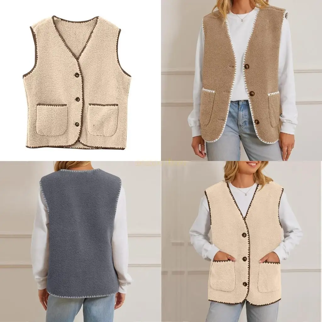 

31BF Женский шерстяной легкий повседневный теплый шерстяной жилет без рукавов с v-образным вырезом и пуговицами спереди