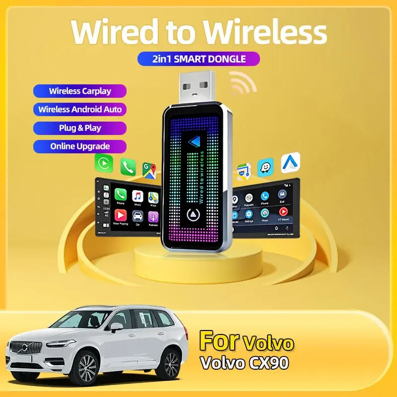 Новый Wi-Fi быстрое подключение Plug & Play, автоматический беспроводной смарт-ключ 2 в 1, мини-бокс, беспроводной адаптер Carplay Auto Box для Volvo CX90