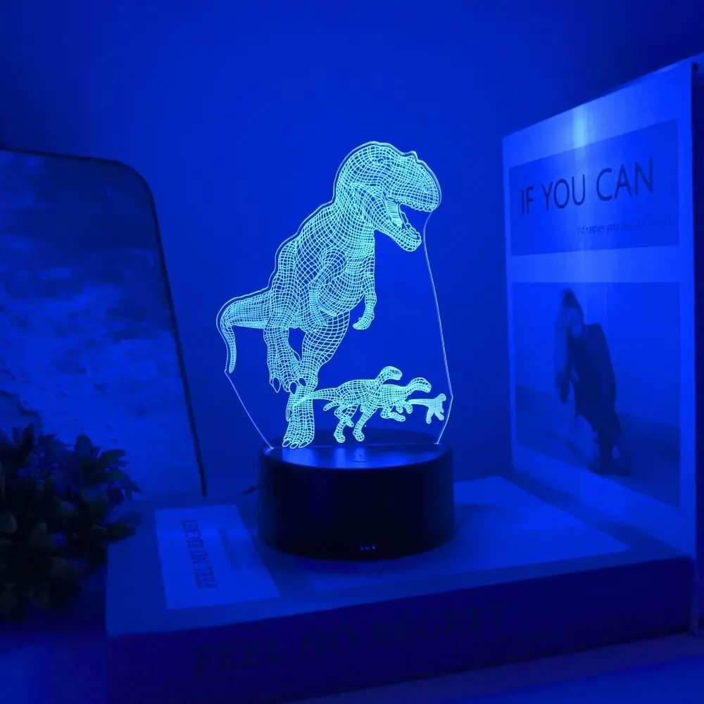 T-Rex Dinosaur 3D Illusion RGB Night Light, Big & Small Tyrannosaurus LED Desk Lamp, Kids Bedroom Decor Birthday Gift for Dinosa