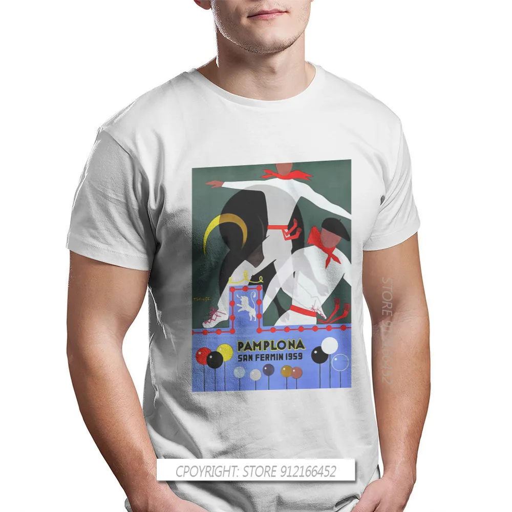 Camisetas de Pamplona San Fermin para hombres, ropa de calle básica de tela de estilo español, de lucha de toros, de talla grande, 1959