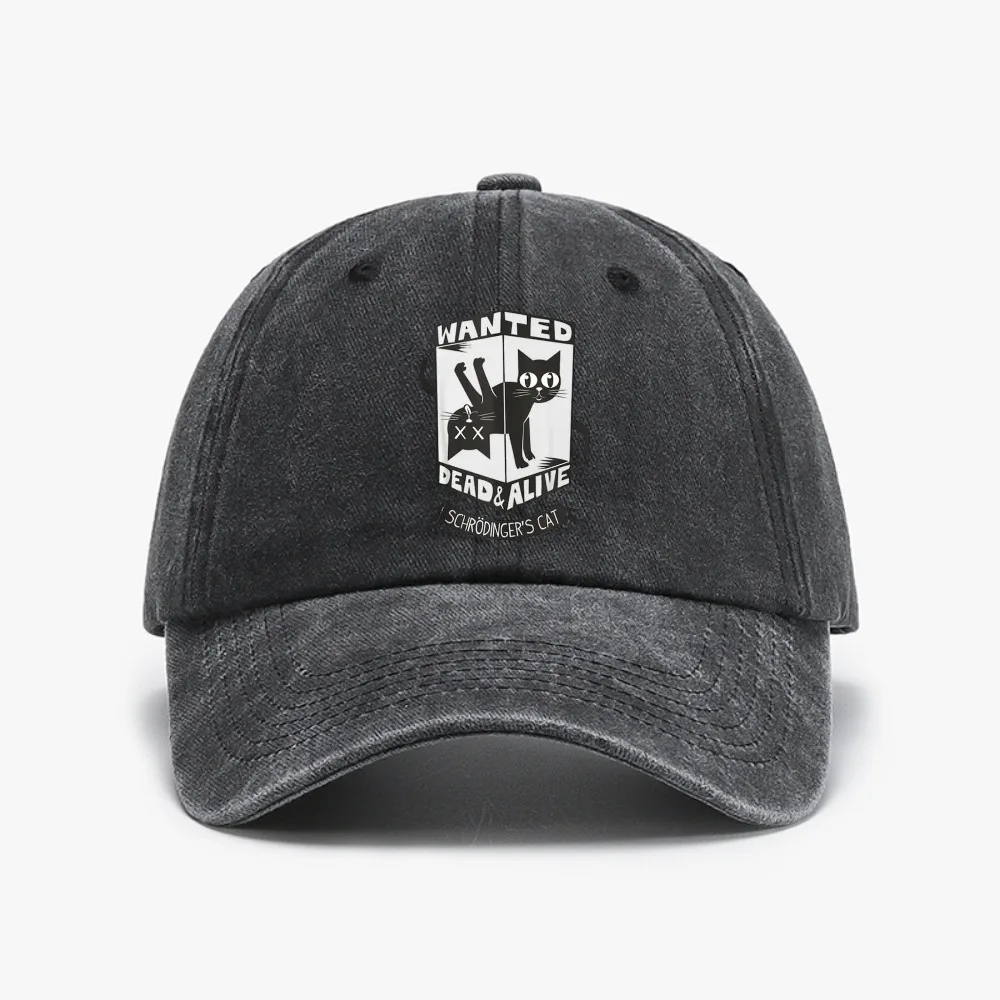 Wanted Dead And Alive Cat hat Schrodinger Cat Golf Caps Funny Geek Digital Print Baseball Cap cool Distressed Washed hats