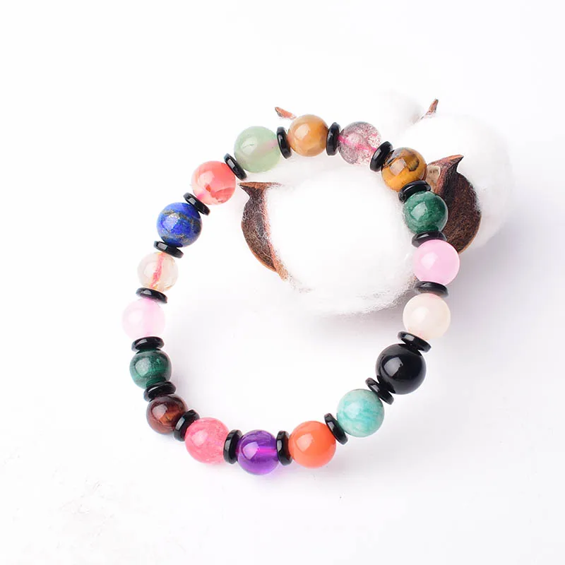 1PC Hand-made Fashion Simple Natural Crystal Colorful Stone Bracelet Healing Quartz Yoga For Men Women Jewelry Gift