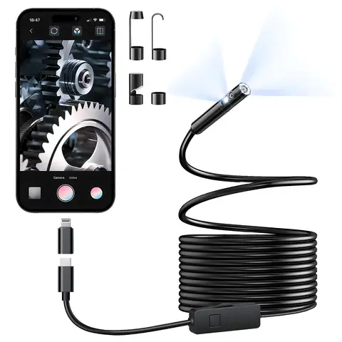 KERUI Single/Dual Lens Endoscope Camera For iPhone iPad IOS & Android Type-c Led Light IP67 Borescope Industry Inspection Camera
