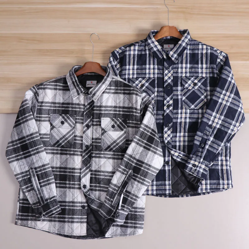 

Thiened Plaid Flannel Jaet Men's Casual Workwear Waed Brued Cotton Polyester Blend Autumn Winter Long Sve irt