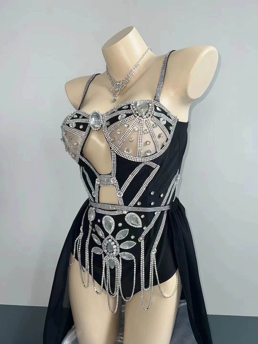 Sparkly Strass Body Gaze Tailing Sexy Pole Dance Kostüm Club Party Bühne Tragen DJ Tänzerin Show Festival Rave Outfit