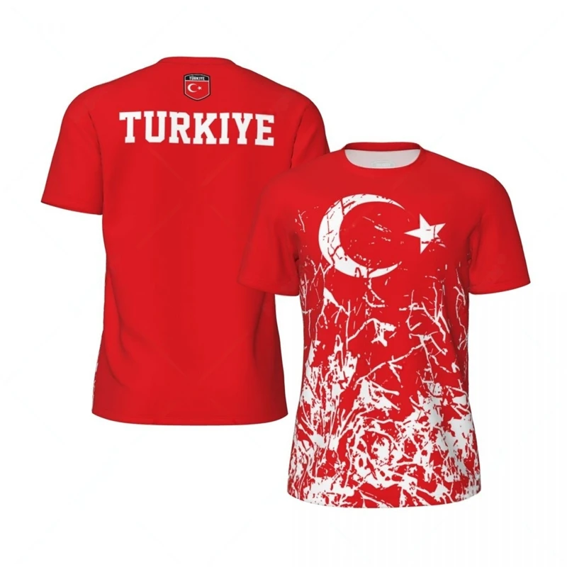 Fashion Turkiye Flag Football T Shirt Casual Summer Short Sleeve Mens 3D Printed Sports T-shirt Loose Street Quick Dry Tees Tops