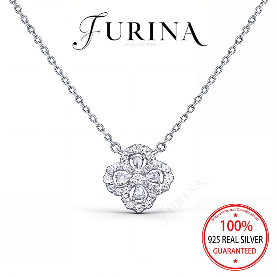 

S925 Sterling Silver Moissanite Necklace with Lucky Four-Leaf Clover Pendant Classic Openwork Design Gift for Women