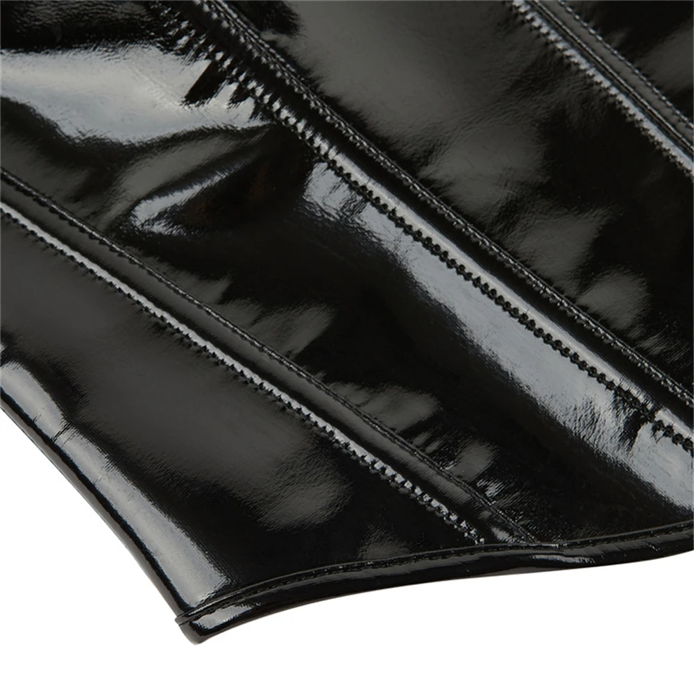 

Women PU Faux Leather Bodysuit With Stocking Sexy Erotic Lingerie Zip Open Crotch Catsuit Nightclub Party Fetish Bondage Costume