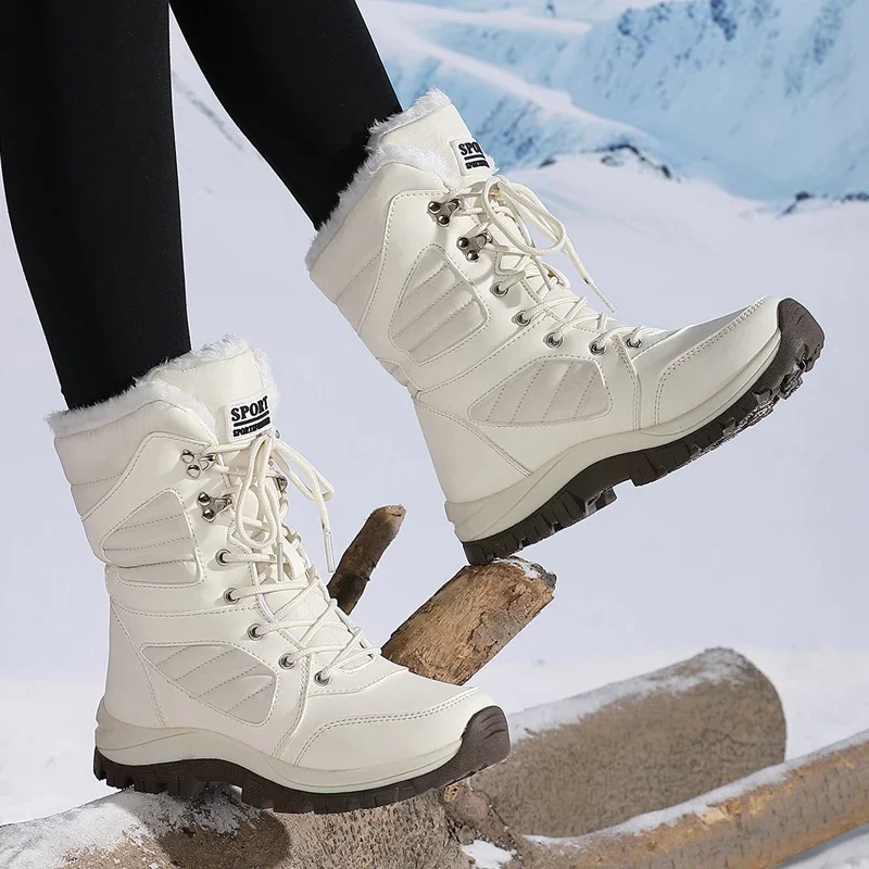 Winter Damen Schneestiefel Hohe Wasserdichte Knöchelstiefel Damen Dicke Warme Wanderstiefel Outdoor Baumwollschuhe Sneakers – Detail 7