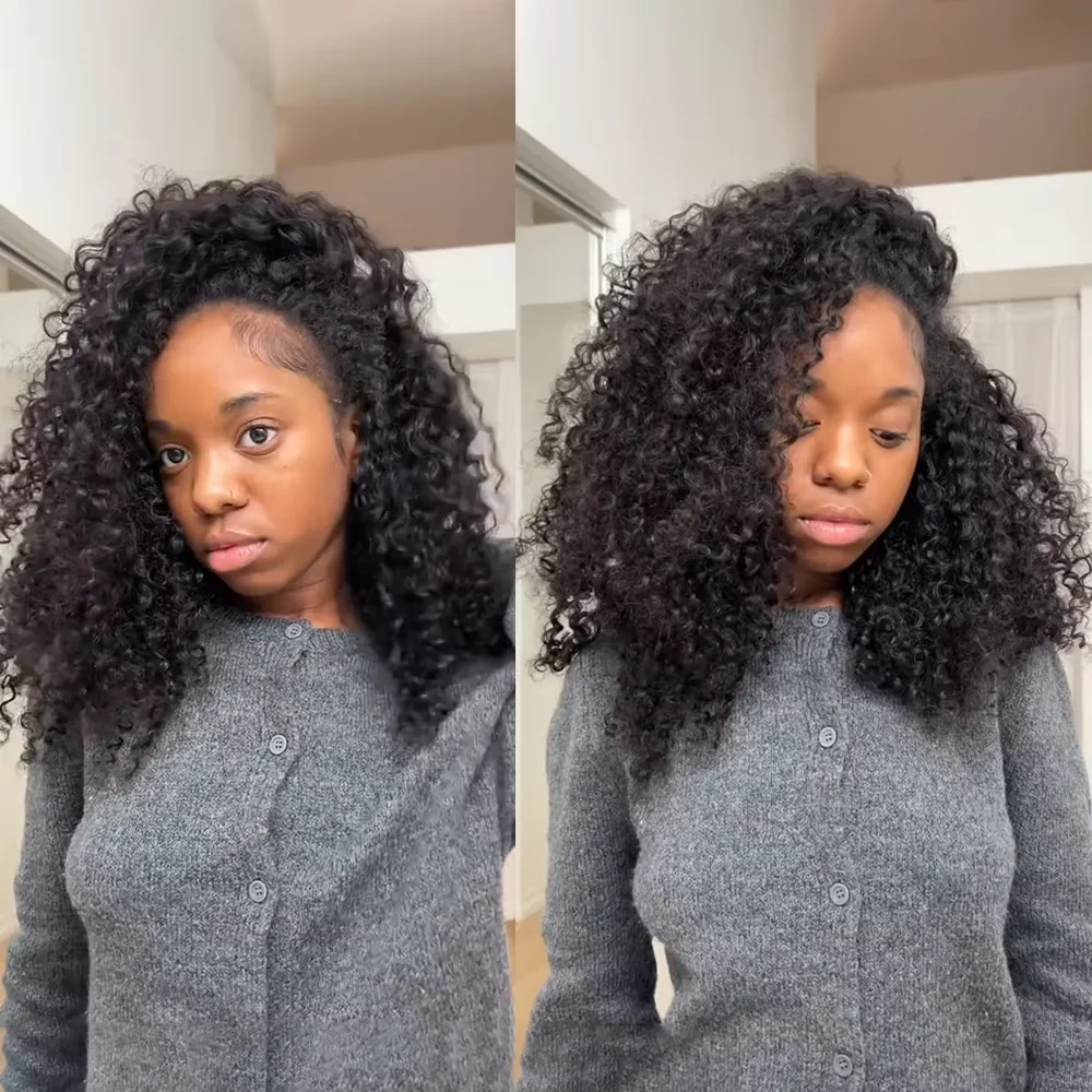 

Кудрявый вьющийся парик 3 в 1, полупарик из человеческих волос Wear and Go, глубокий вьющийся бесклеевой парик, машинное производство, обновленные парики из человеческих волос