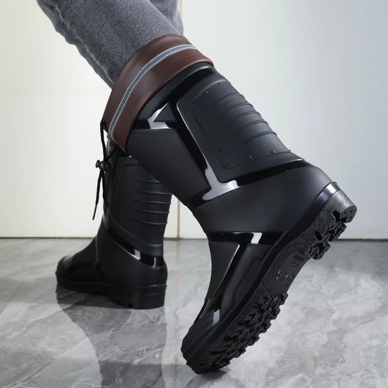 Waterproof Summer Men's Rain Boots Lightweight Tied Mouth Outdoor Shoes Anti-slip Wear-resistant Breathable Mesh Inner