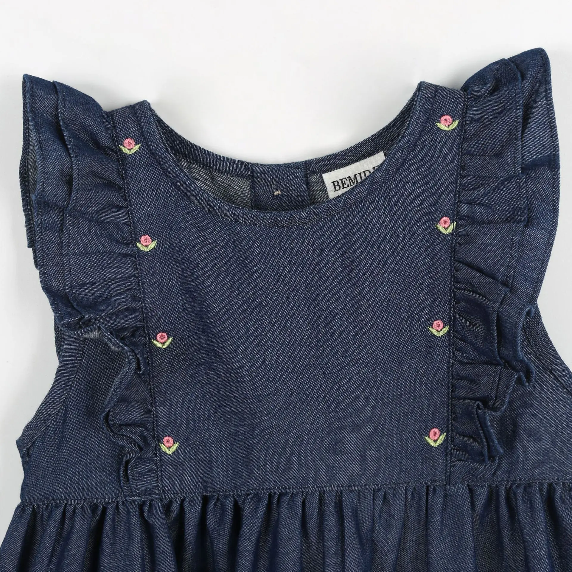 Girls Denim Sleeveless Dress Solid Color Appliques Children Clothing Summer for Kids Clothes Baby Girls Party Dresses