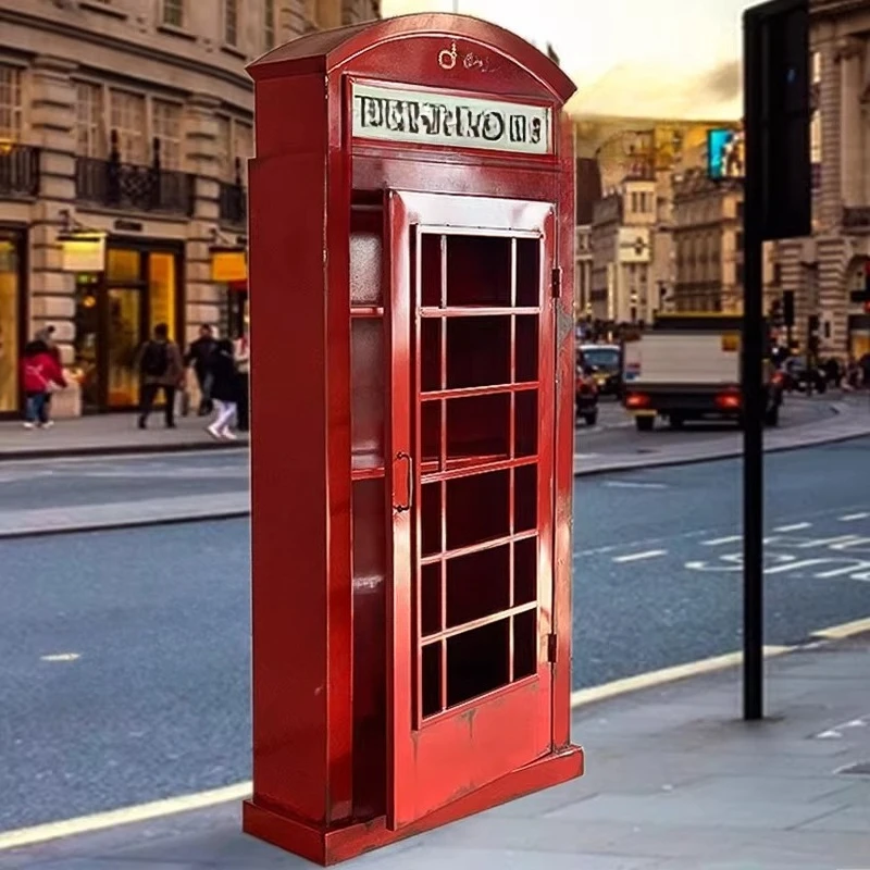 

European retro industrial style metal wrought iron London phone booth locker home shopping mall soft decoration