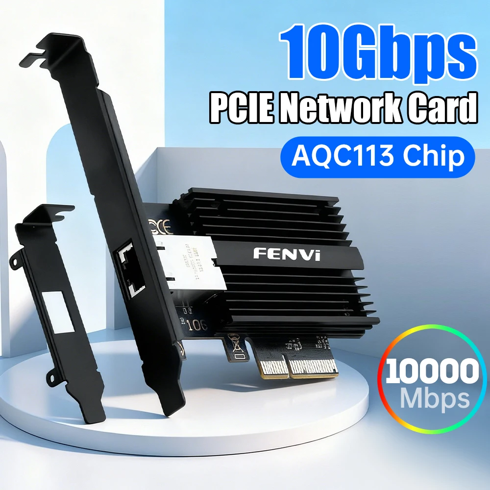 

Сетевая карта FENVI 10000 Мбит/с PCIE к RJ45 AQC113, 10 Гбит/с, быстрый гигабитный контроллер локальной сети для сервера Win 10/11/Win