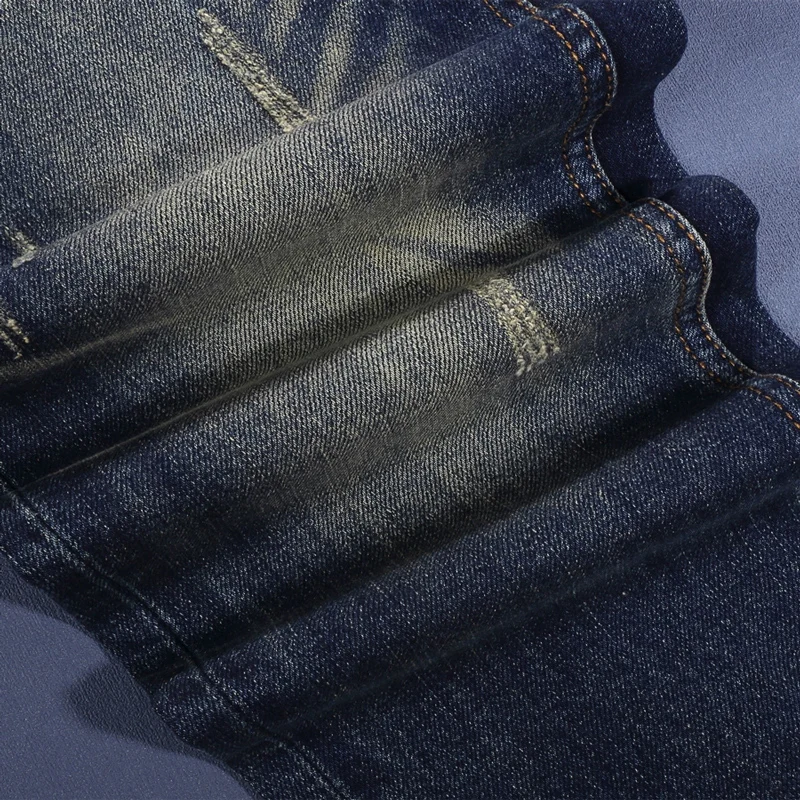 

designer fashionable men's jeans, washed with water, nostalgic stretch, slim fit, blue pleated jeans, high street hip-hoy2k