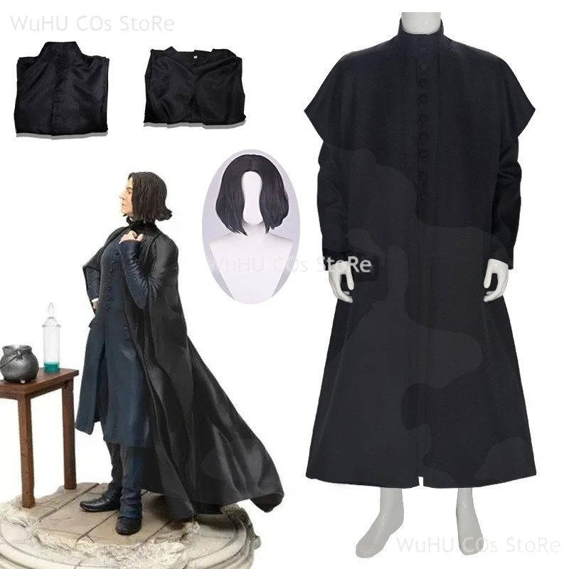 Costume de professeur de magie Snapee pour hommes et femmes, olympiques de chemises Everak noires d'école, uniforme de cosplay, perruque, fête d'Halloween, carnaval