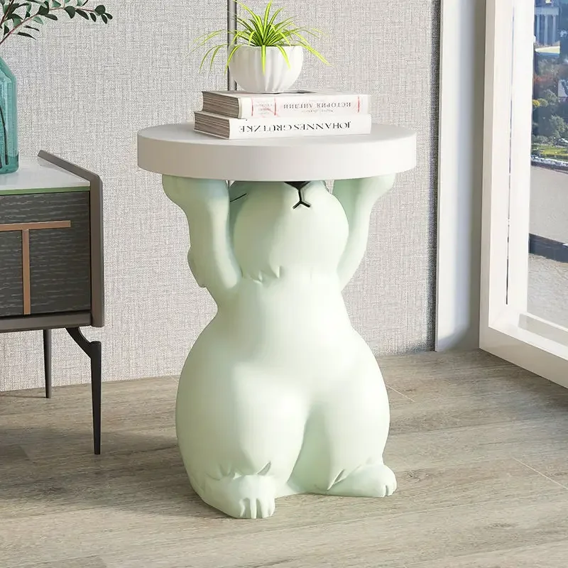 

Rabbit Statue Tea Table Round Side Tables Living Room Sofa Corner table Home Decor Creative Coffee Tables Room Decor Art Gift