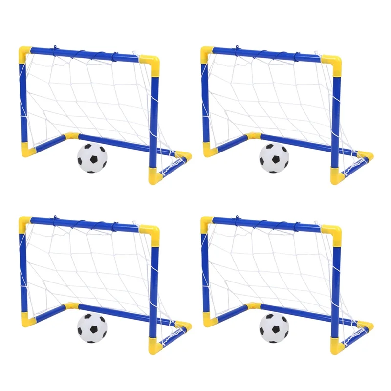 

4X Indoor Mini Folding Football Soccer Ball Goal Post Net Set+Pump Kids Sport Outdoor Home Game Child Gift-B60B