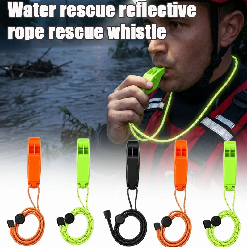 1-10PCS Emergency Survival Whistle High Impact ABS Plastic Waterproof with Adjustable Rope and Clip for Outdoor Rescue Training
