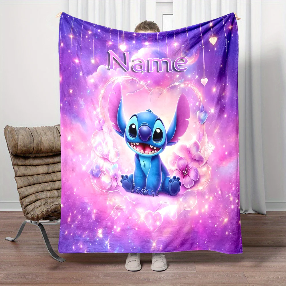 Personalized Custom Name Blanket Disney Stitch Printed Blanket for Sofa Bed Cover Blanket Suitable for Birthday Christmas Gifts