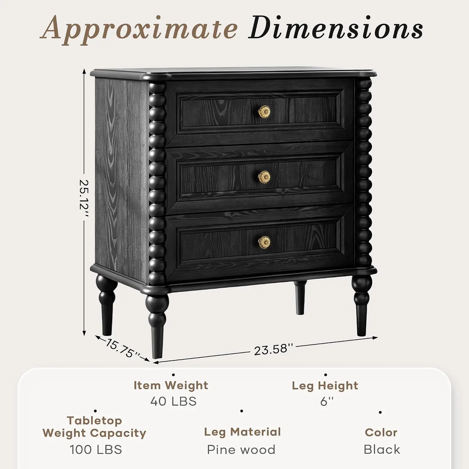 Black Wooden Nightstand 3 Drawers Set of 2 USB Type-C Charging Ports & AC Outlets End Table Bedroom Living Room, Customized