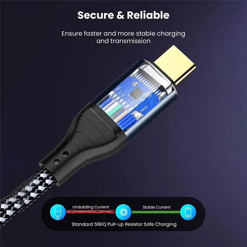 جديد PD3.1 240 واط نوع C كابل شحن سريع USB-C Type-C 2.0 Gen 2 5A الكمبيوتر المحمول الهاتف المحمول كابل شحن سريع للغاية (1 متر)