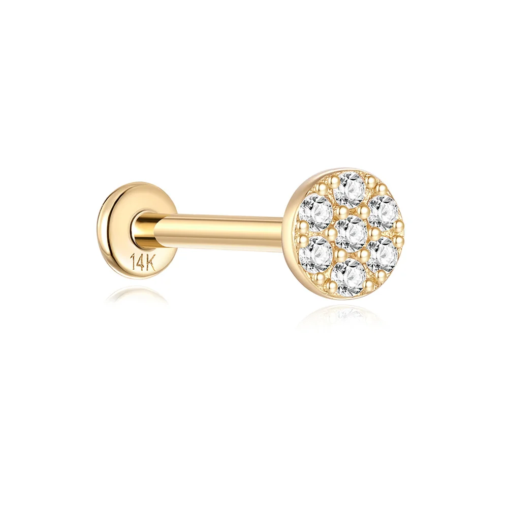 LENNIK 14K Pure Gold flower/geometry zircon threaded piercing earrings for Women jewelry gifts Fashionable high-end сережки image 3