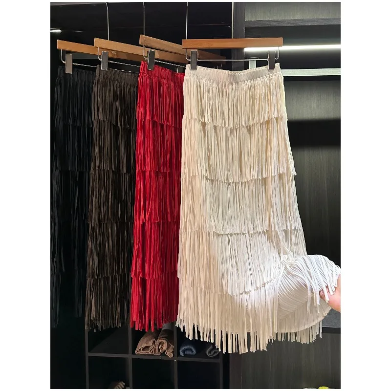 

Новая летняя плиссированная юбка-трапеция Miyake с бахромой, женская, с высокой талией, длинная, простая, повседневная, эластичная, для выпускного вечера и путешествий, коллекция 2026 года