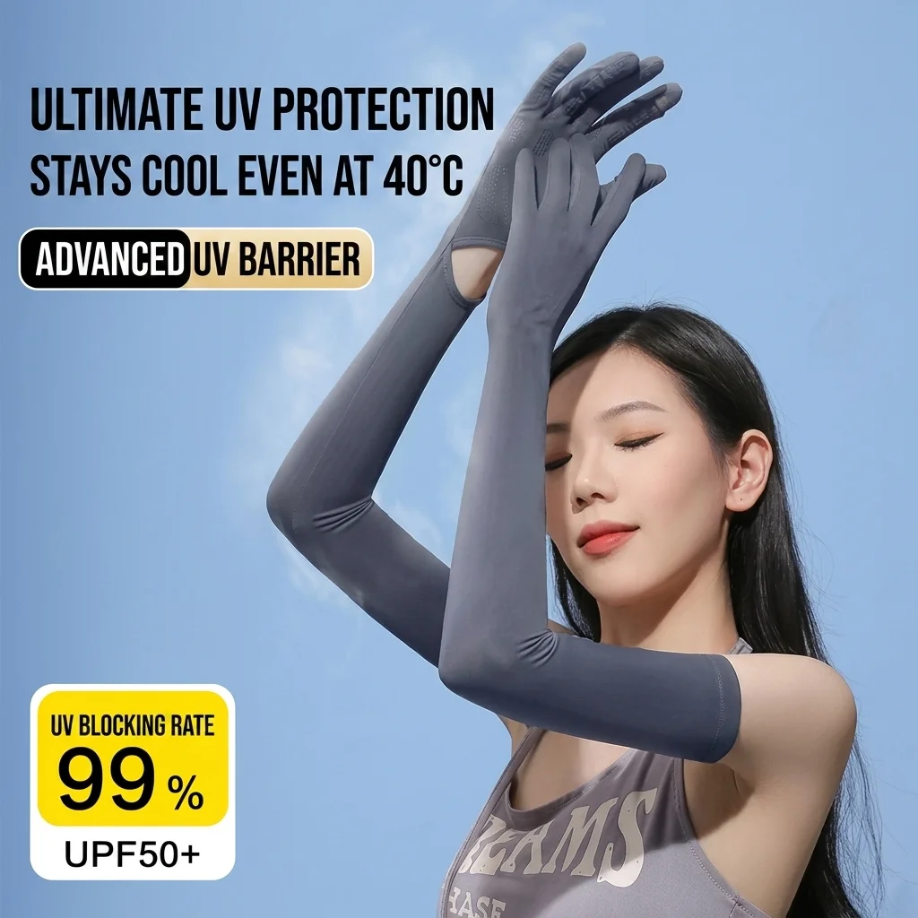 UV Protection Arm Sleeves with Gloves, Breathable Nylon Spandex Long Sun Sleeves for Outdoor Sports