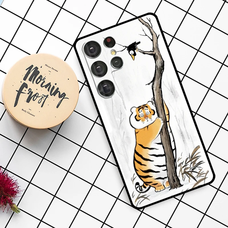 Cartoon Fat Tiger Case For Samsung Galaxy S23 S22 Ultra Note 20 Note 10 S8 S9 S10 Plus S21 FE S20 FE Back Cover