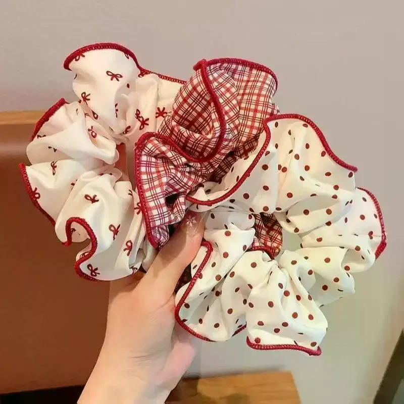 Soft Elastic Hair Ties Cute Polka Dot Plaid Print Hair Cords for Kids Girls Toddlers Gentle Daily Hair Styling Accessories