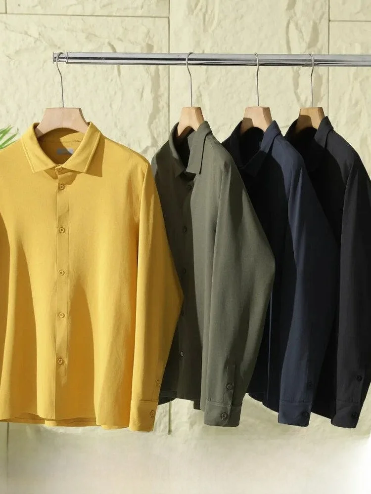 

Outdoor Men's Shirt Jacket Lightweight Quick Dry High End Glued Elastic Casual Style Standard Fit Long Sleeve Button up