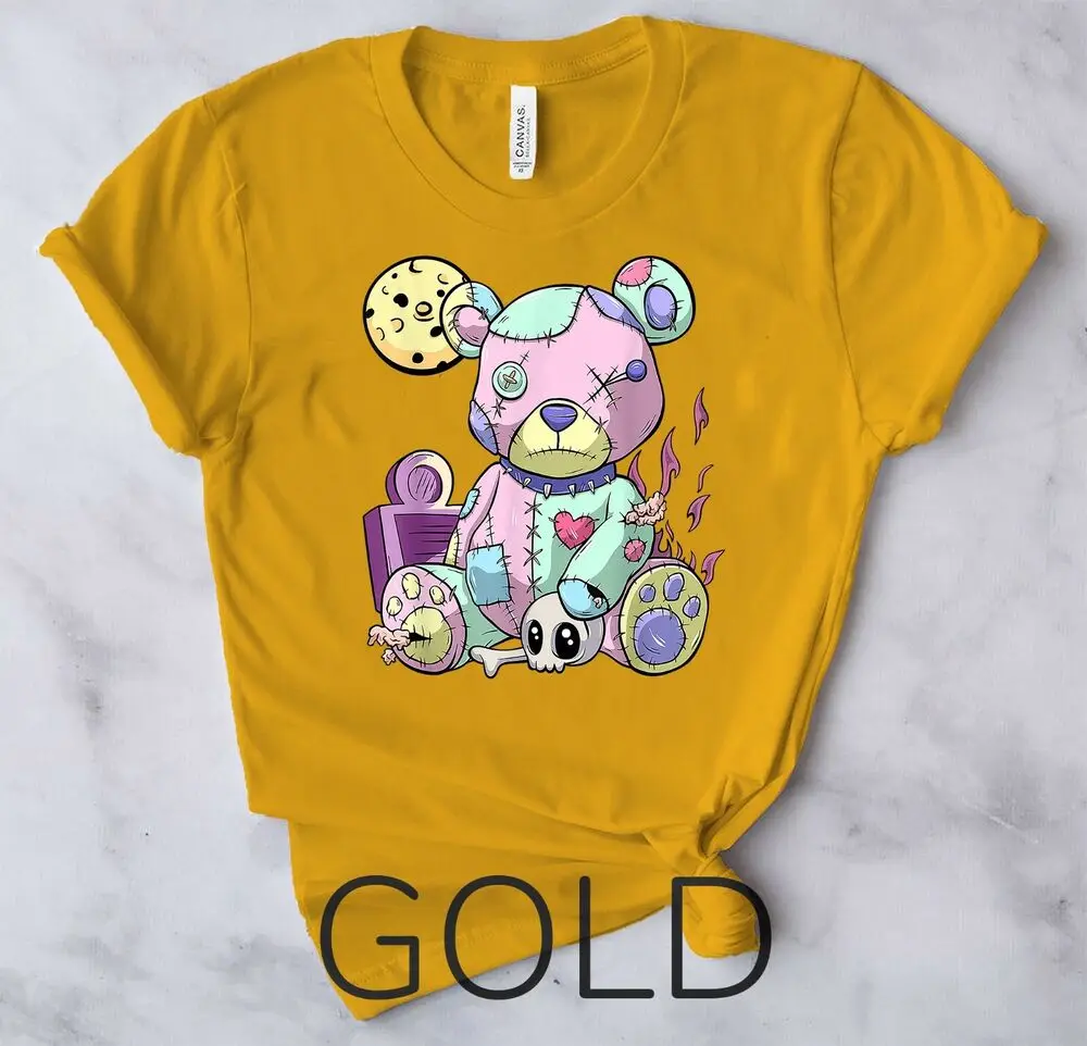 Kawaii Pink Pastel Goth Cute Creepy Teddy Bear Anime- Unisex Form T-Shirt