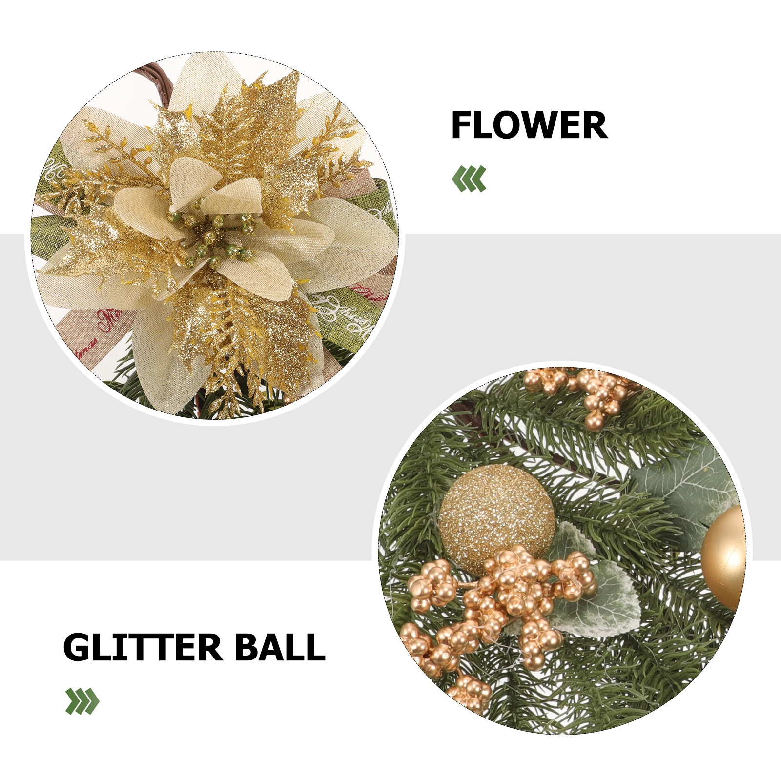 

Golden Christmas Flowers Hanging Upside Down Tree Wall Decor Wreath Door Wreaths for Holiday Party Home Decoration Xmas Front