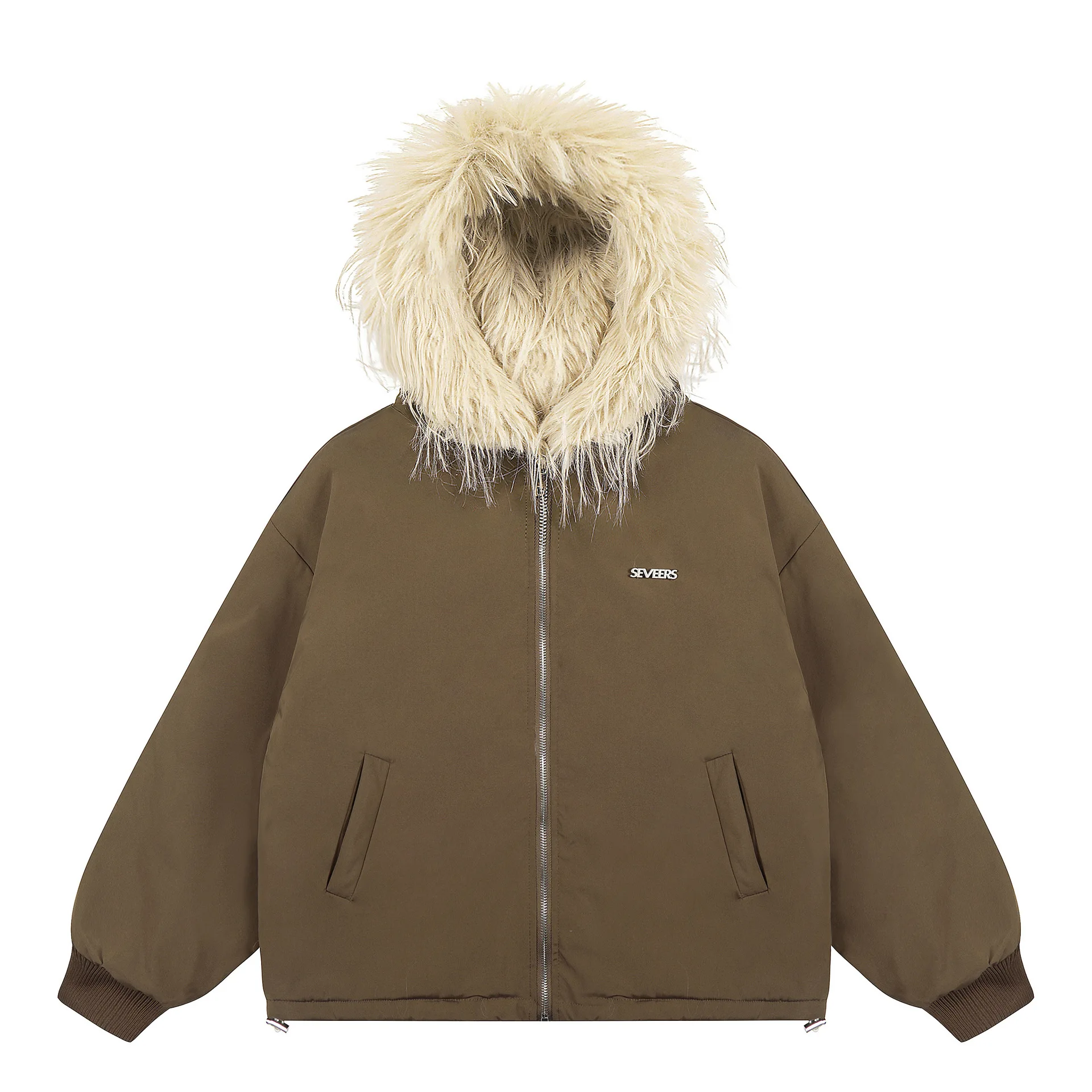 2026 Winter Fur Patchwork Hooded Women Parkas Simple Warm Vintage Embroidery Streetwear Jackets Y2k Aesthetic Loose Grunge Coats