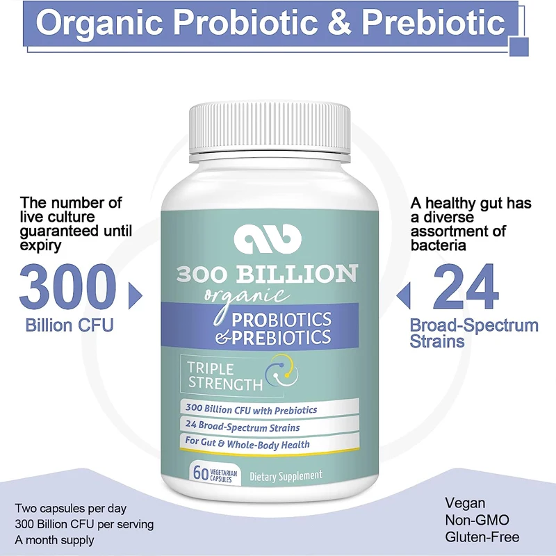 300 billion CFU of male and female probiotics, 24 strains of probiotics containing 15 organic herbs, used for overall health