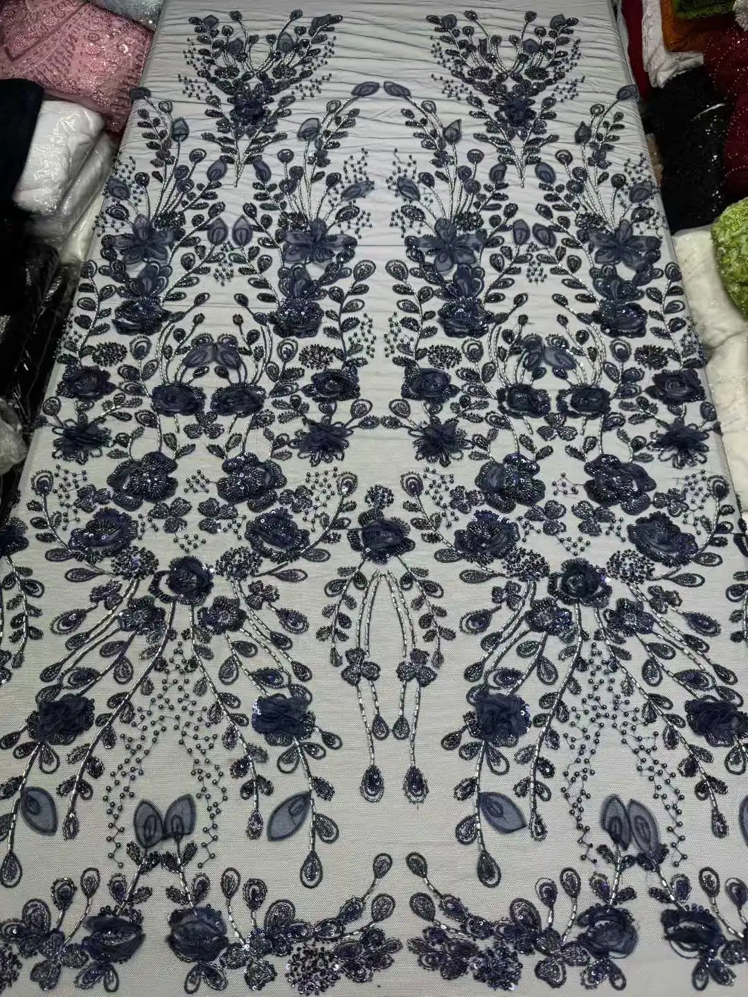 

Кружевная ткань ручной работы с бусинами, 2021, французская кружевная ткань с вышивкой блестками, 3D цветочные бусины, нигерийская свадебная сетка для шитья